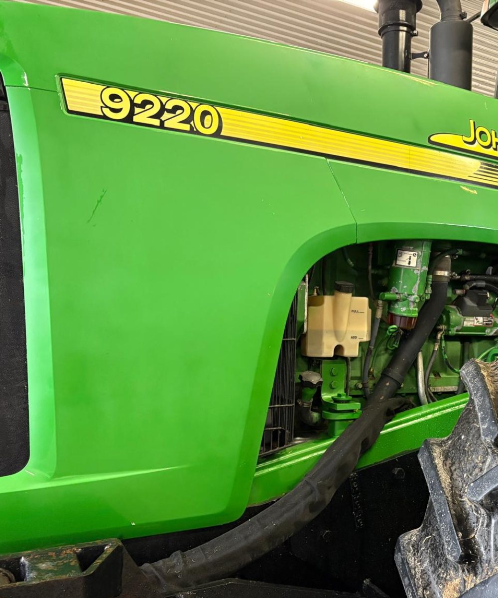 John Deere 9220 hood before cut and polish, flat oxidized green paint